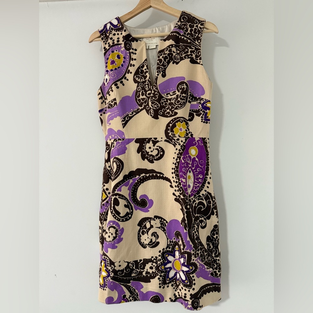 Kate Spade Purple, Dark Brown and Cream Dress. Sleeveless and Knee-length